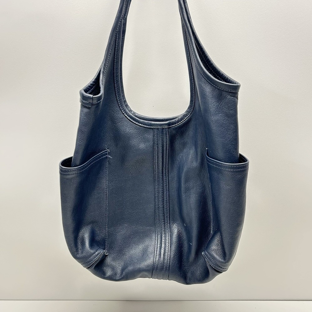 Rough and Tumble Leather Hobo Slouch Tote Bag Blue Pockets Made in Maine - Picture 8 of 16